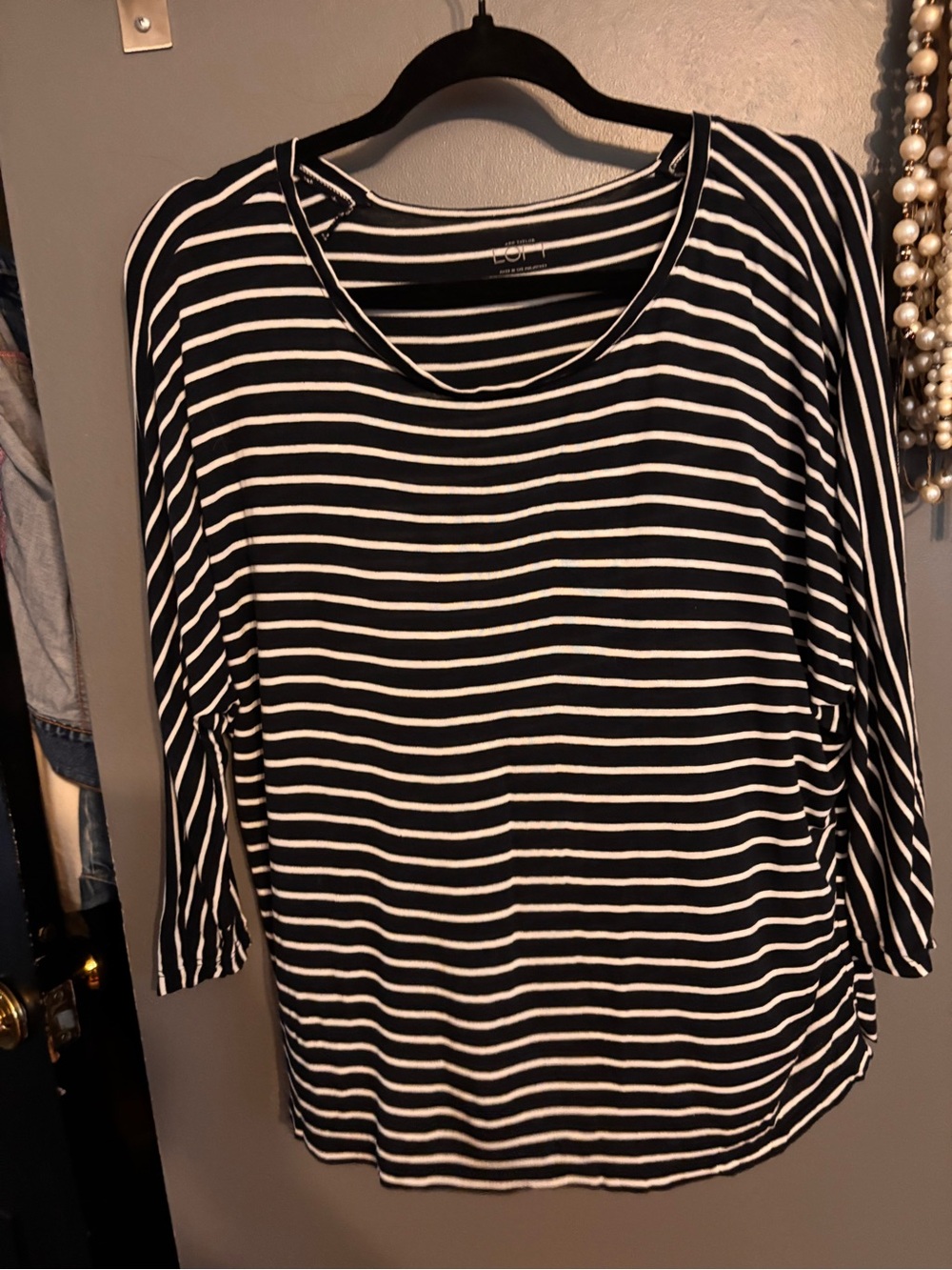 LOFT Navy & White Striped Long Sleeve Women's Top